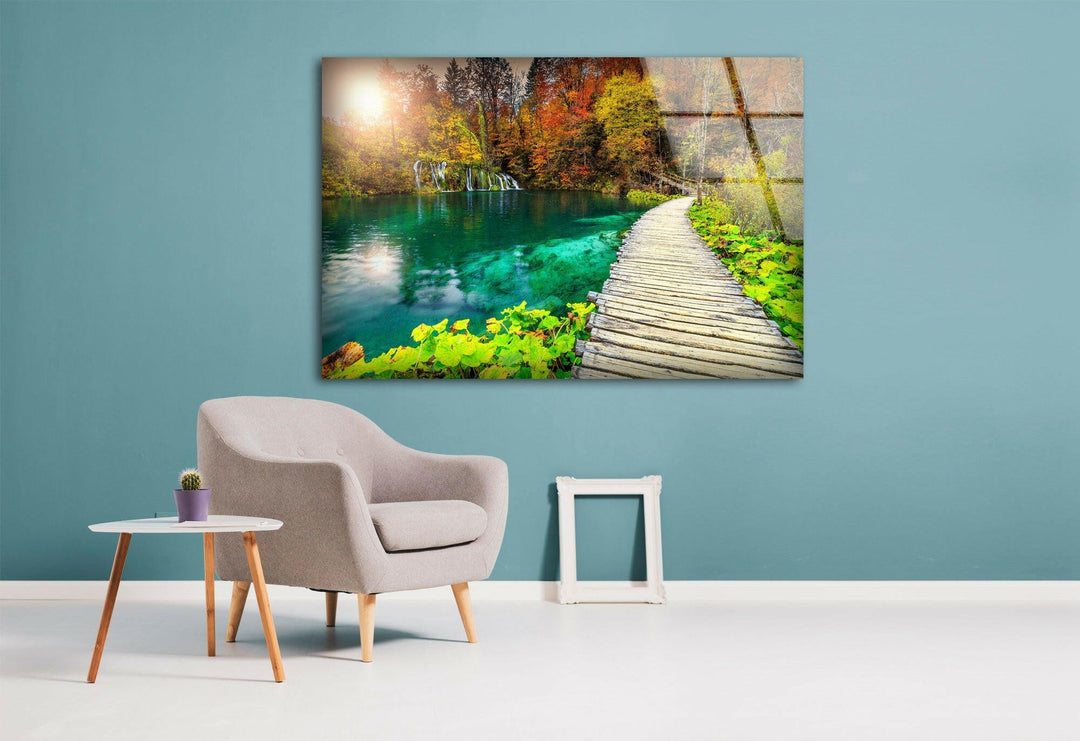 Plitvice Lake Landscape Glass Wall Art custom glass pictures, glass art prints