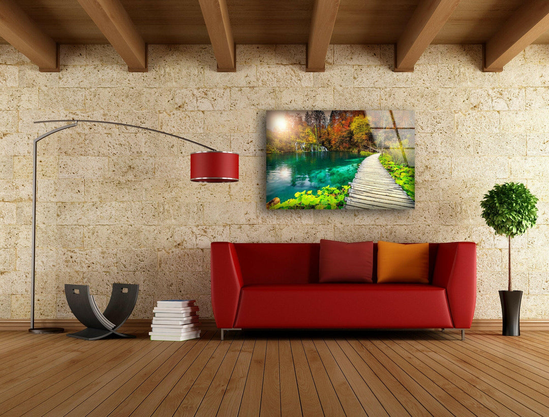 Plitvice Lake Landscape Glass Wall Art glass pictures for Wall, glass prints wall art