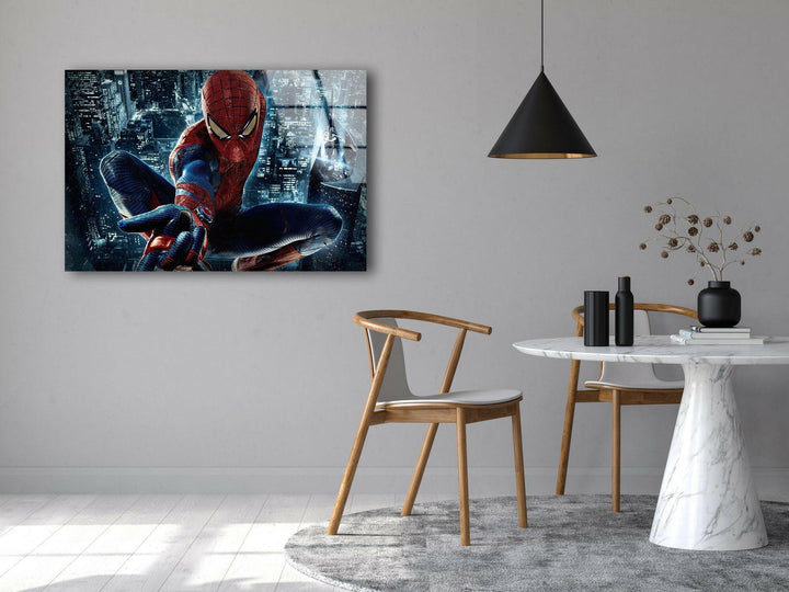 Spider Man & City Glass Wall Art custom glass pictures, glass art prints
