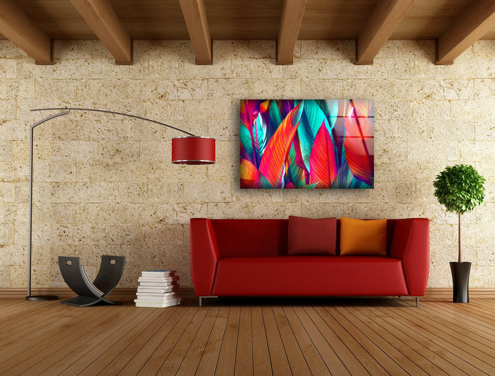 Colorful Leaf Abstract Glass Wall Art glass pictures for Wall, glass prints wall art
