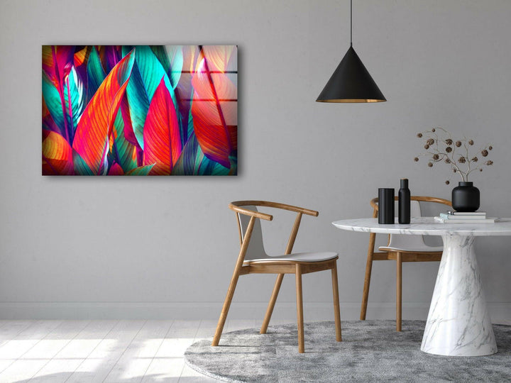 Colorful Leaf Abstract Glass Wall Art large glass photo prints, glass wall photos
