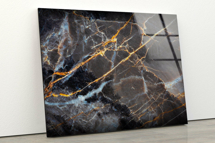 Dark Gray Marble with gold alcohol ink glass wall decor