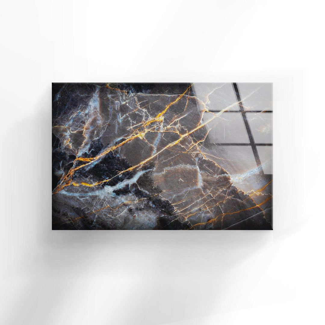 Dark Gray Marble with gold Glass Printing Wall Art