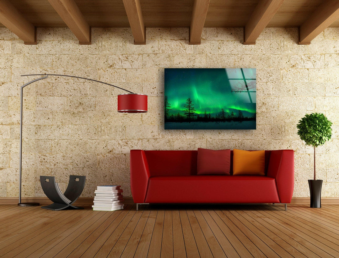 Aurora Lights Neon Glass Wall Art print picture on glass, Tempered Glass Wall Art