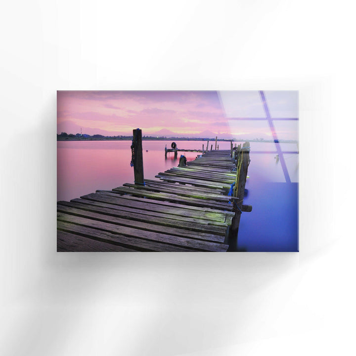 Abandoned Dock Sunrise Glass Wall Art