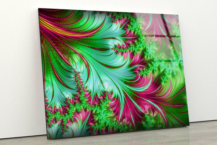 Green Fractal Patterns Modern Glass Photo Prints for Walls