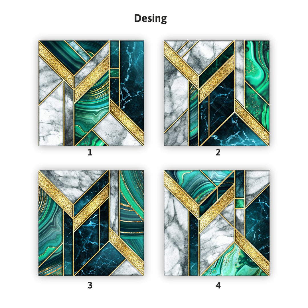 Green Gold Marble Geometric Abstract Glass Wall Art, glass art painting, glass art for the Wall