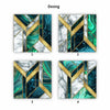 Set of Green White Abstract Tempered Glass Wall Art