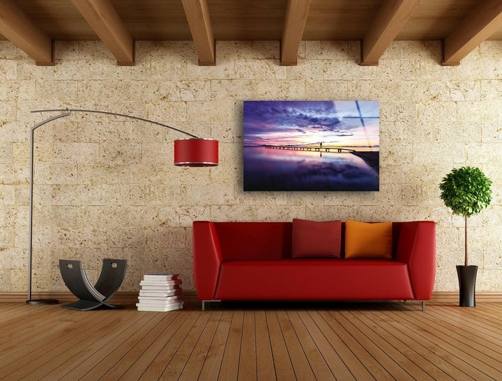 Sunset Pier Landscape Glass Wall Art Glass Printing Wall Art, Print photos on glass