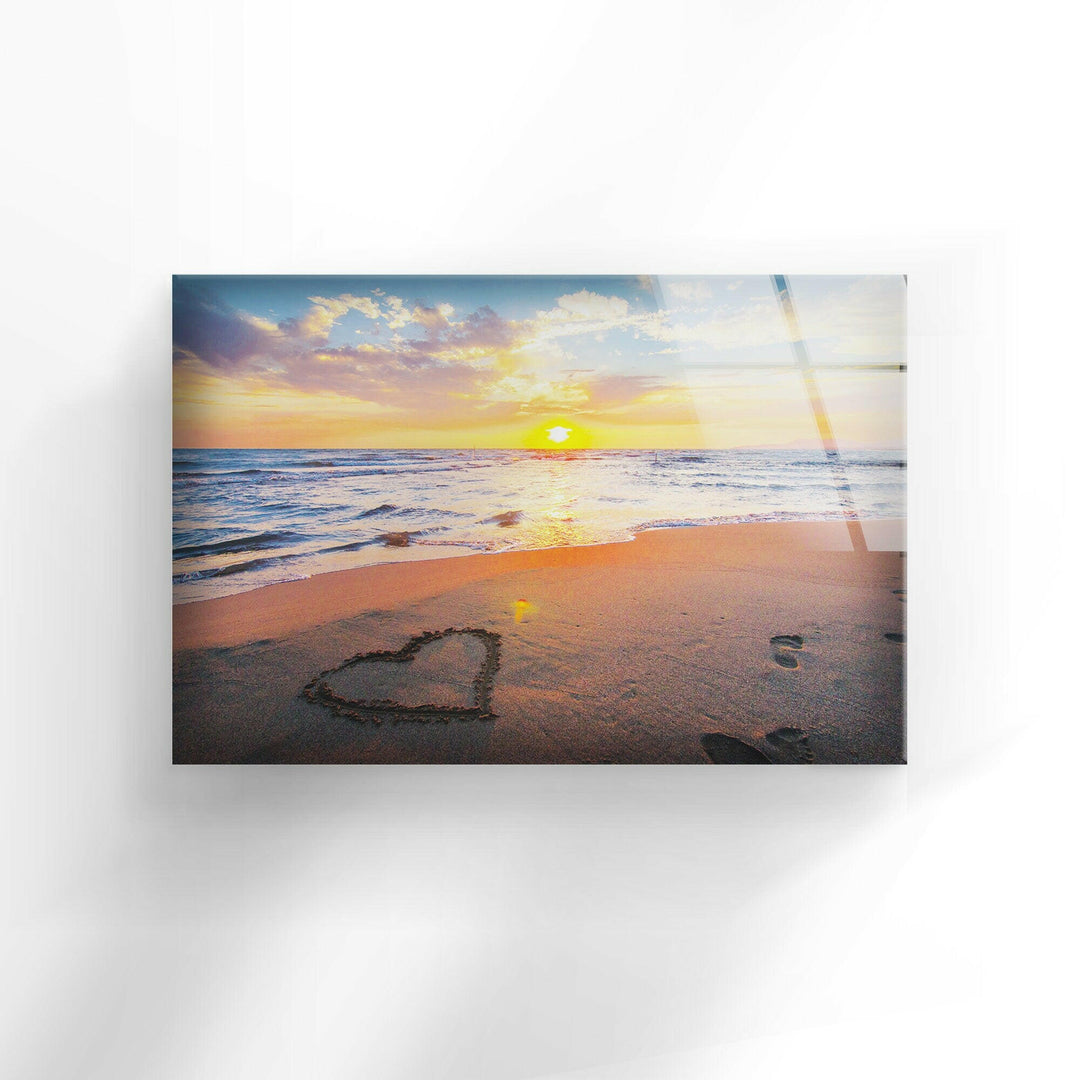 Sunset Beach Love Glass Wall Art print picture on glass, Tempered Glass Wall Art