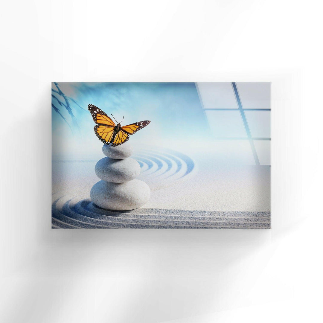 Zen Spa Stones Butterfly Cool Wall Decor & Glass Print Art