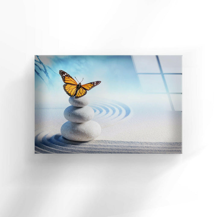 Zen Spa Stones Butterfly Cool Wall Decor & Glass Print Art