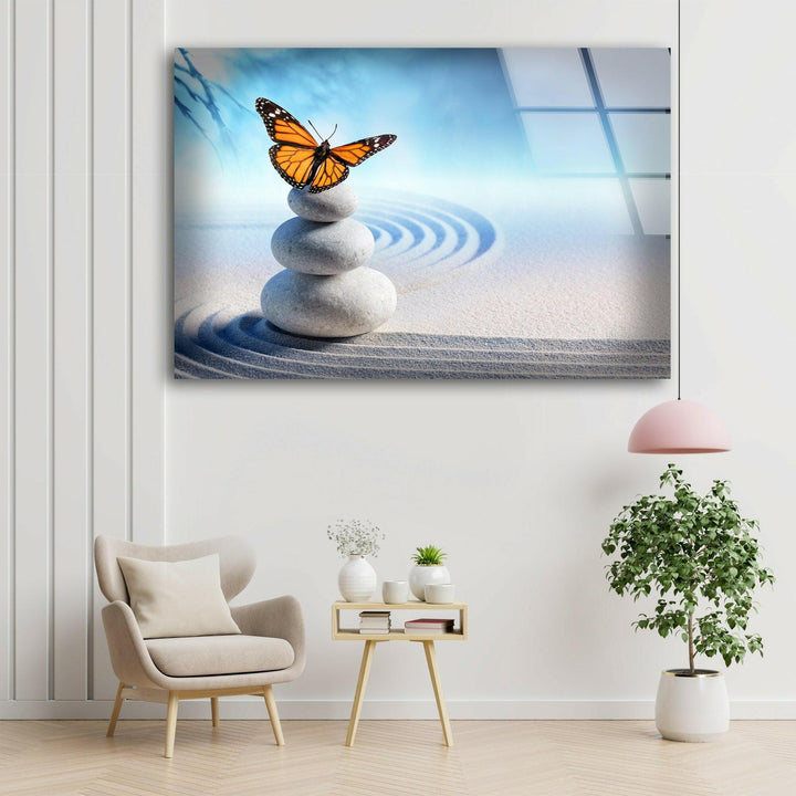 Zen Spa Stones Butterfly Glass Art Painting & Cool Art Prints