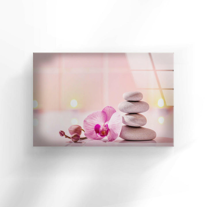 Zen Spa Stones and Pink Flower Glass Art & Cool Wall Decor