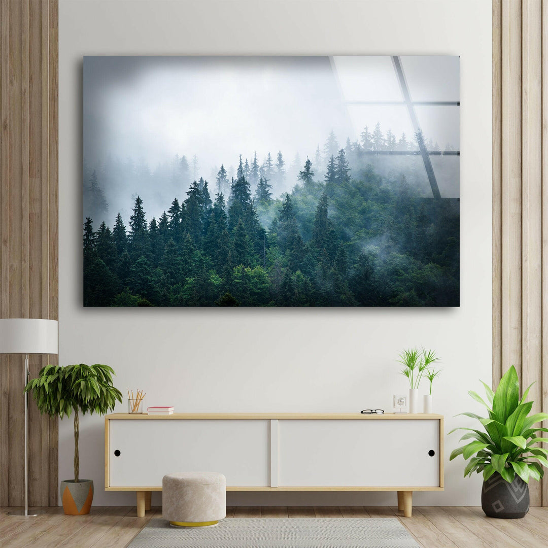 Foggy Forest Nature Glass Wall Art