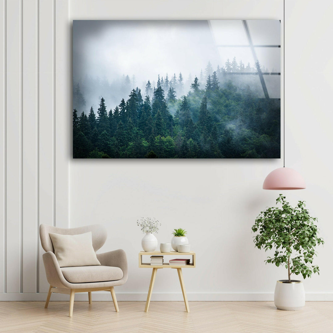 Foggy Forest Nature Glass Wall Art