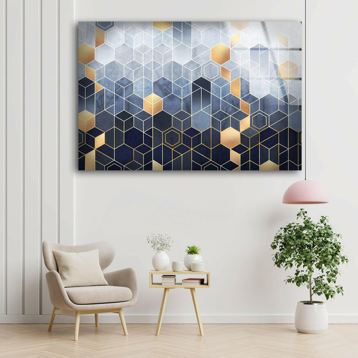 Gold Hexagon Glass Wall Art , art glass wall art, glass wall art pictures