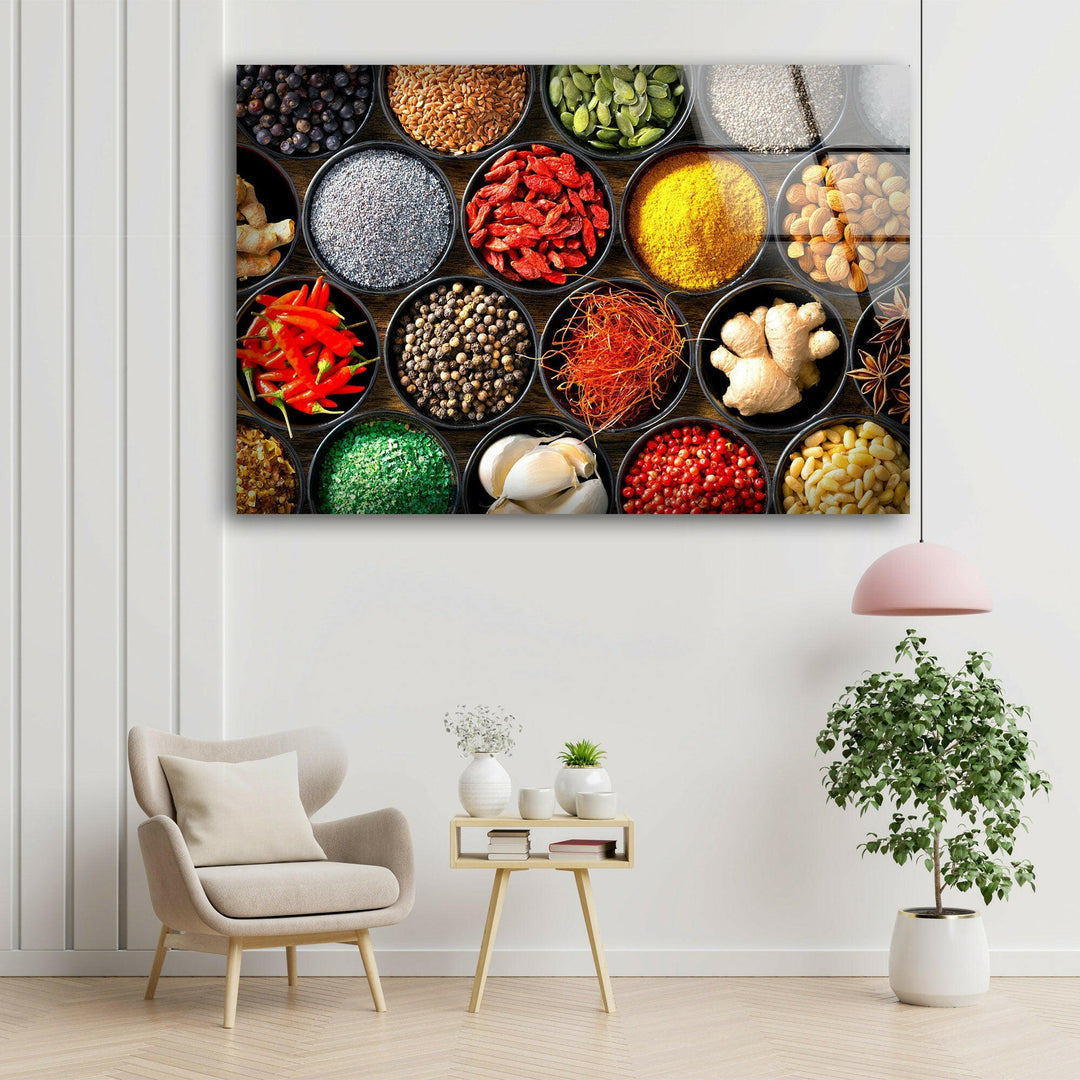 Spices And Herbs Glass Wall Art, picture on glass wall art, photos printed on glass