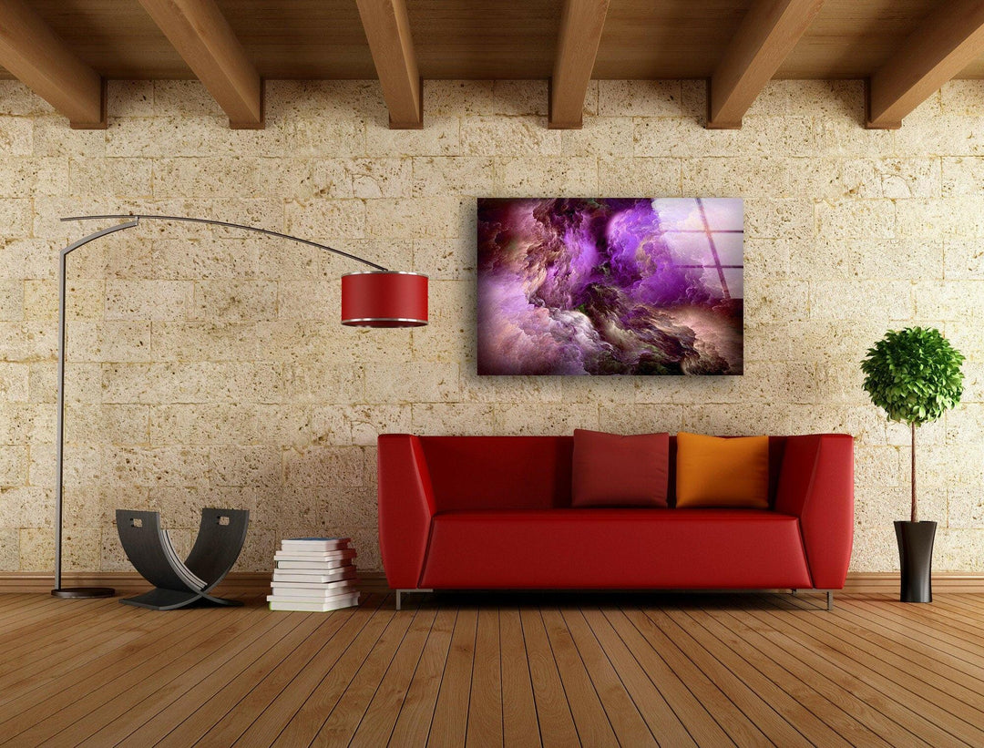 Purple Clouds Abstract Glass Wall Art