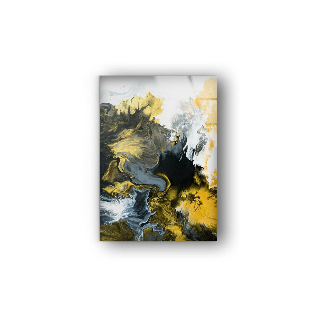 Black and White with Gold Abstract Glass Wall Art