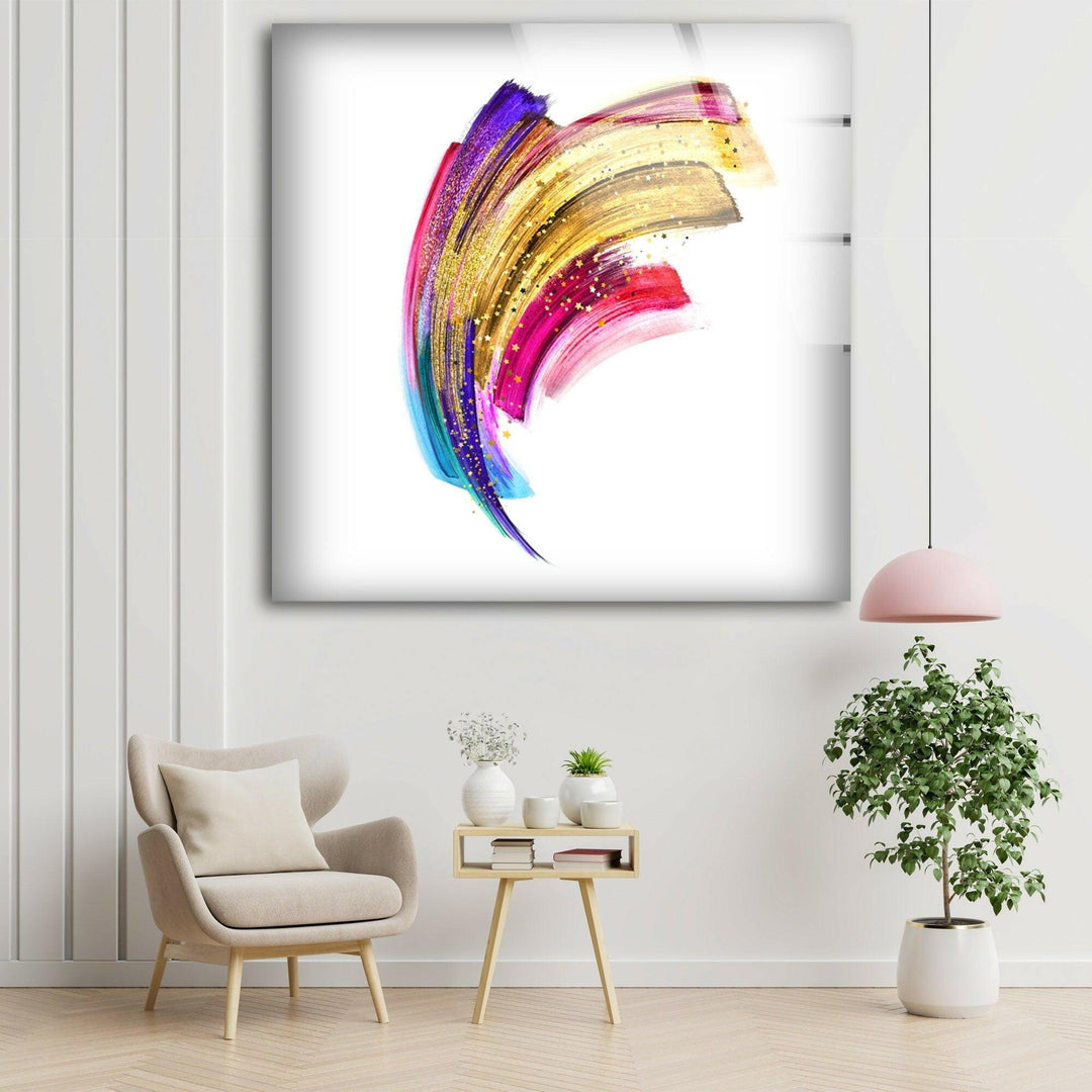 Colorful Golden Abstract Painting Glass Wall Art glass wall decor, glass wall art decor
