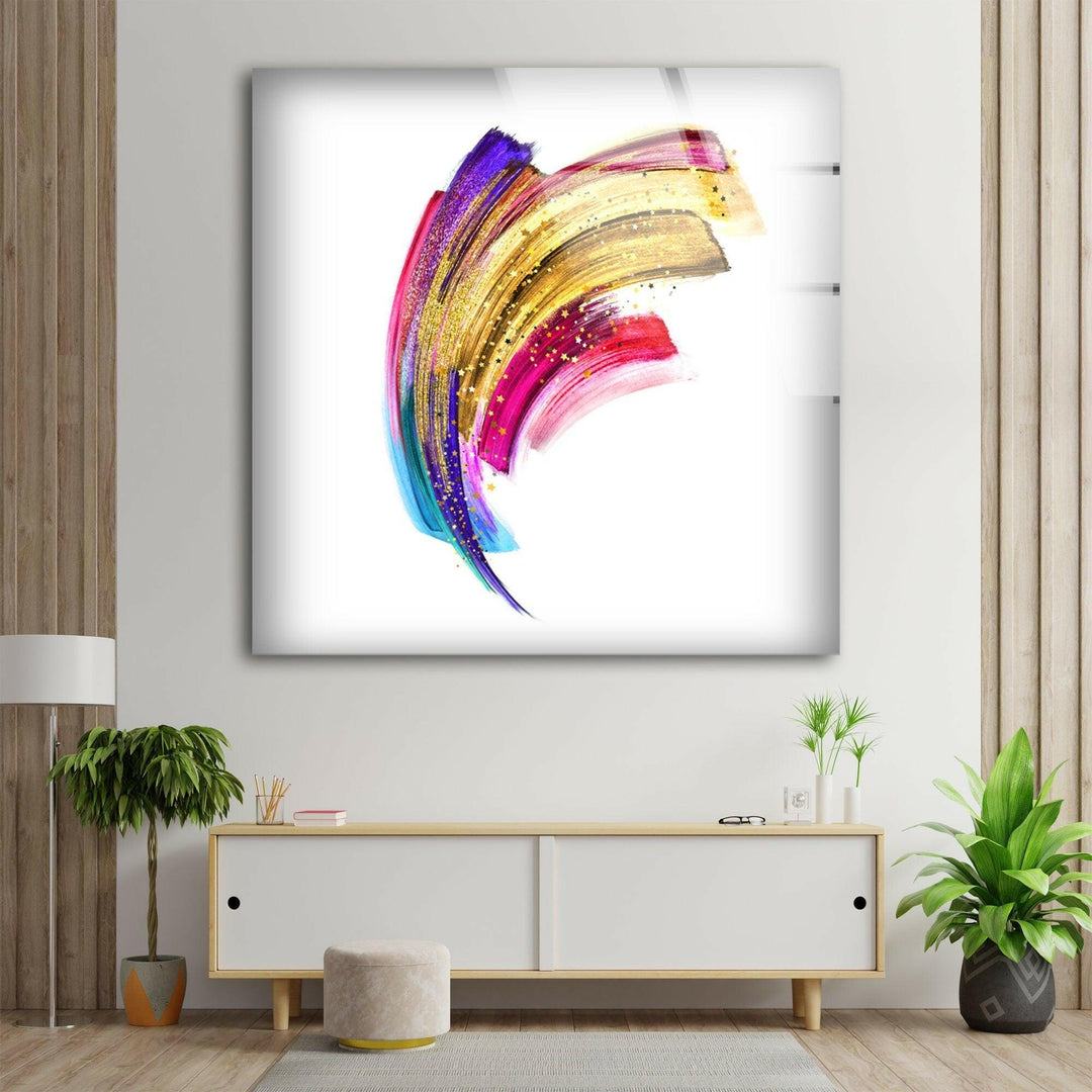 Colorful Golden Abstract Painting Glass Wall Art large glass photo prints, glass wall photos
