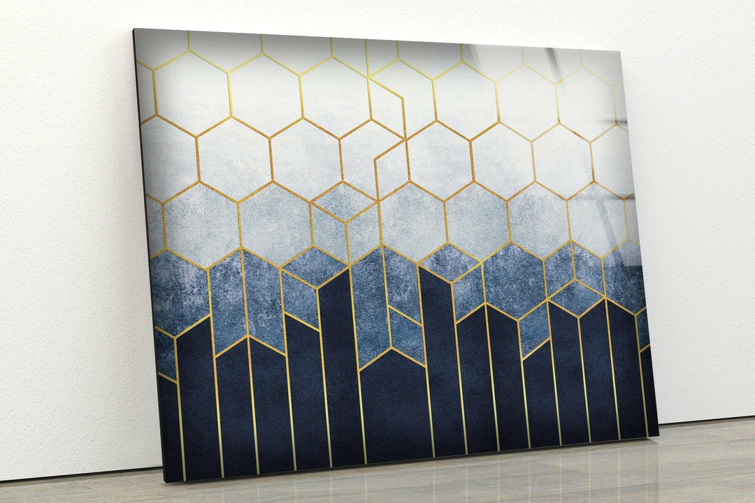 Blue Hexagons Stained  Glass Printing Wall Arts