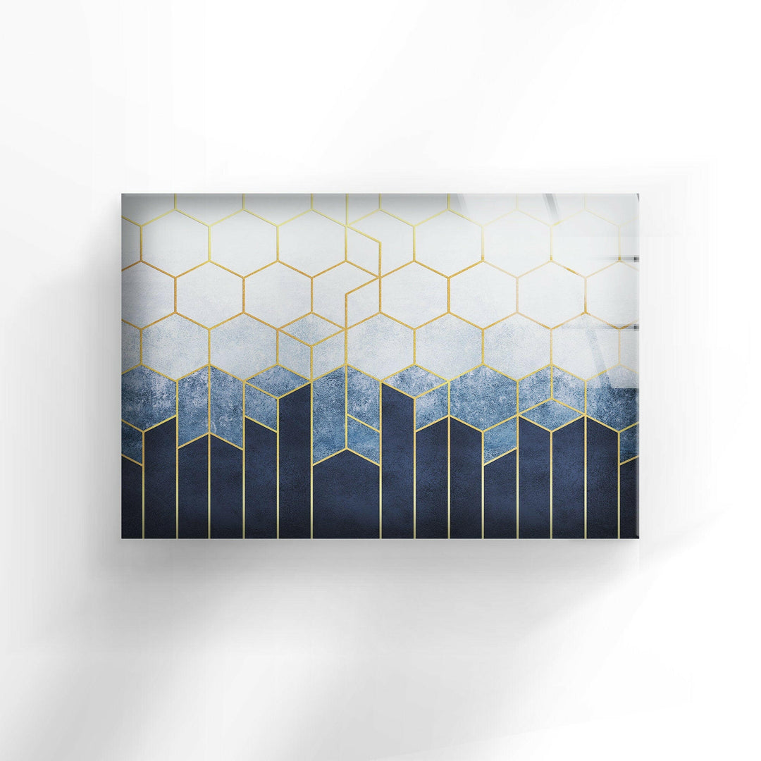 Blue Hexagons Abstract Glass Printing Wall Arts