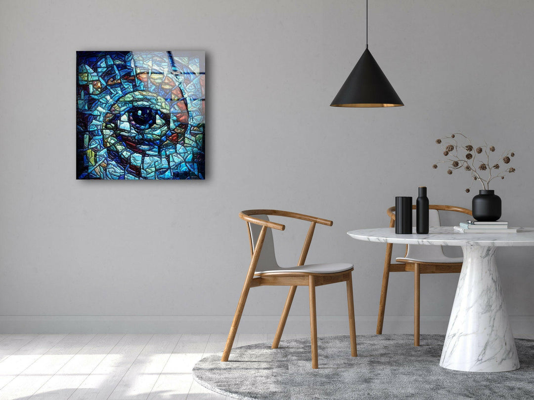 Blue Eye Mosaic Glass Wall Art, photo print on glass, prints on glass wall art