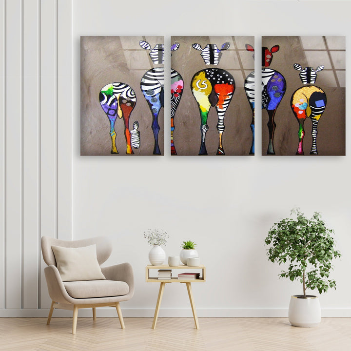 Colorful Zebras Abstract Glass Wall Art, glass pictures for Wall, glass prints wall art