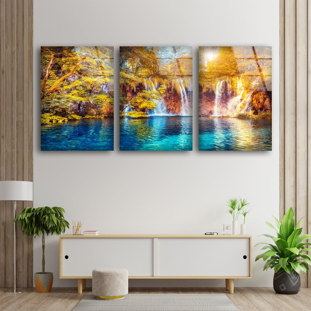 Waterfall & Lake Landscape Glass Wall Art, glass image printing, glass prints from photos