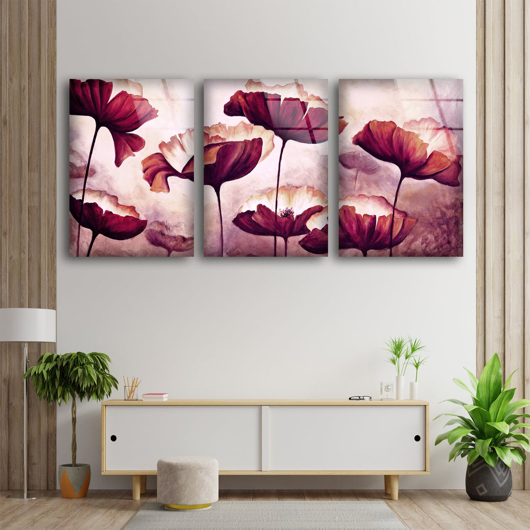 Poppy Flowers Oil Painting Glass Wall Art, glass image printing, glass prints from photos