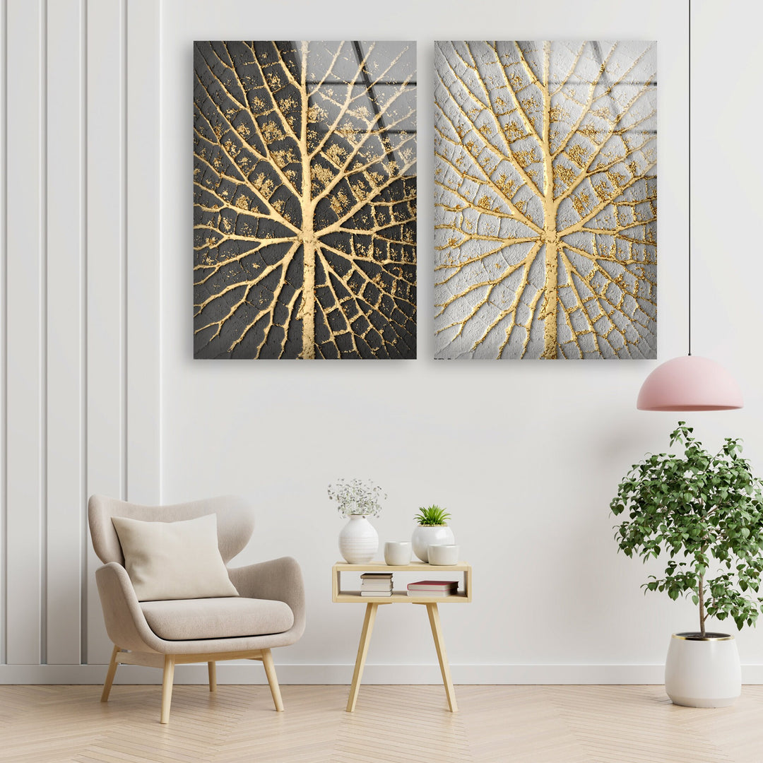 Golden Tree Branches Abstract Glass Wall Art, glass art painting, glass art for the Wall