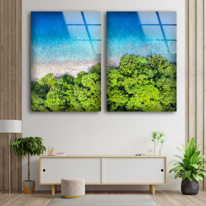 Tropical Beach With Sea Bird's Eye View Glass Wall Art, glass image printing, glass prints from photos