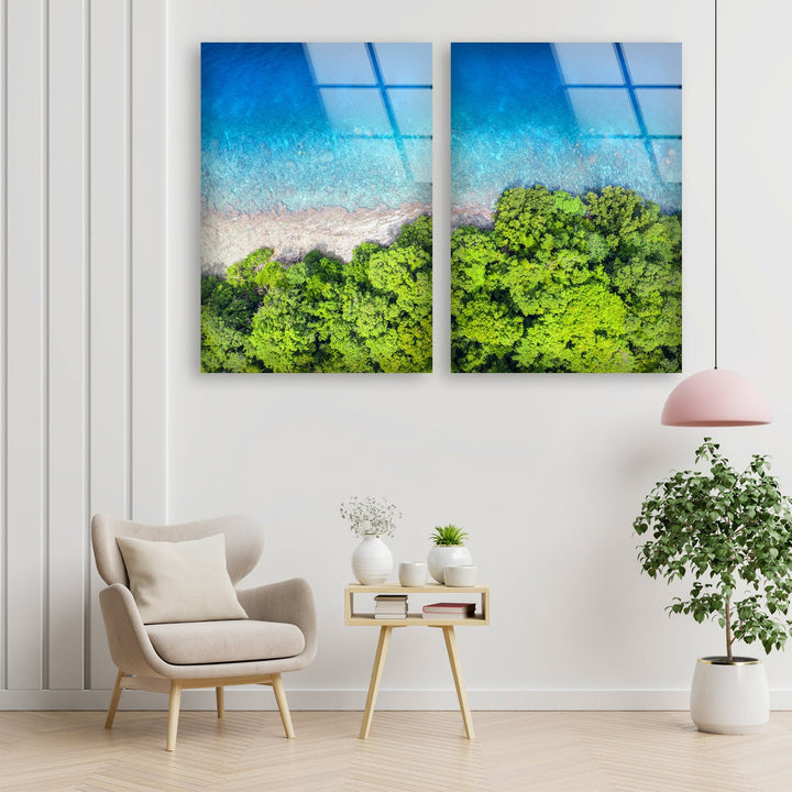 Tropical Beach With Sea Bird's Eye View Glass Wall Art, custom glass pictures, glass art prints