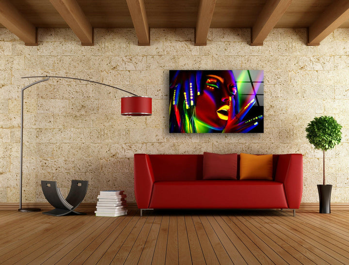 Vivid Neon Woman Modern Glass Art & Cool Wall Art