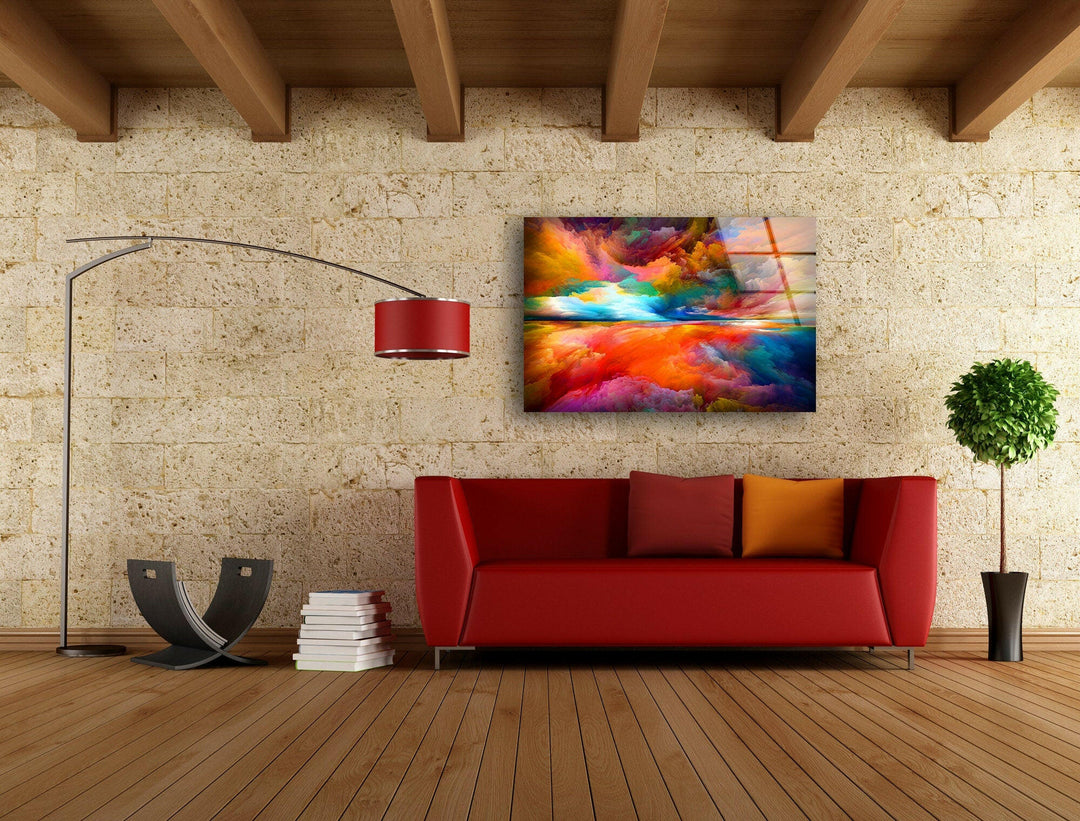 yellow  yataymix  red  pink  orange  colorful  blue  Wall Hangings  Large Wall Art  Abstract Cloud  utilize UV printing technology  UV printing technology  glass wall art pieces are distinctive and also durable  Abstract Clouds Tempered Glass Wall Art  art glass  glass  glass artwork clouds