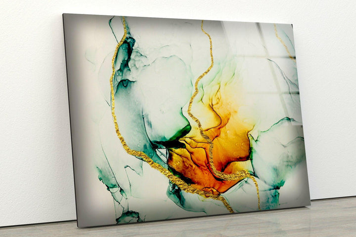 Green and Orange Abstract Glass printing wall art