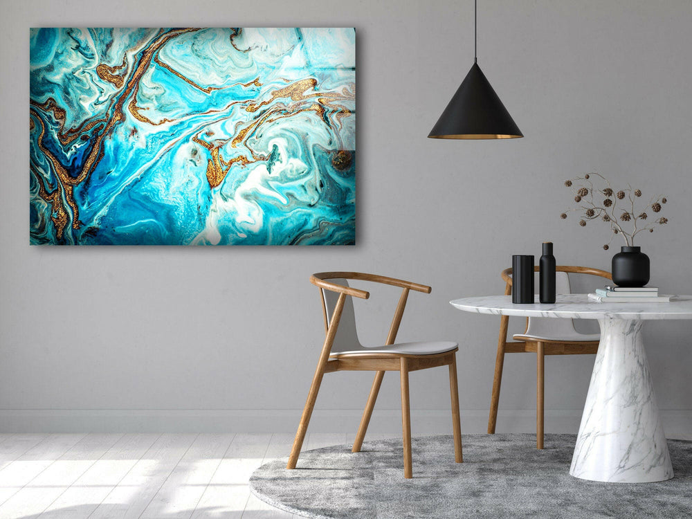 Gold and Turquoise Marble Glass Wall Art