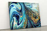 Blue and Gold Veins Alcohol ink Glass Wall Art
