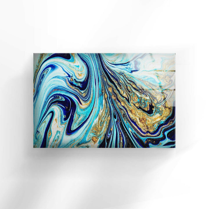 Blue and Gold Veins Alcohol ink Glass Print Wall Art-artdesigna-glass-printing-wall-art-tempered-prints-decor