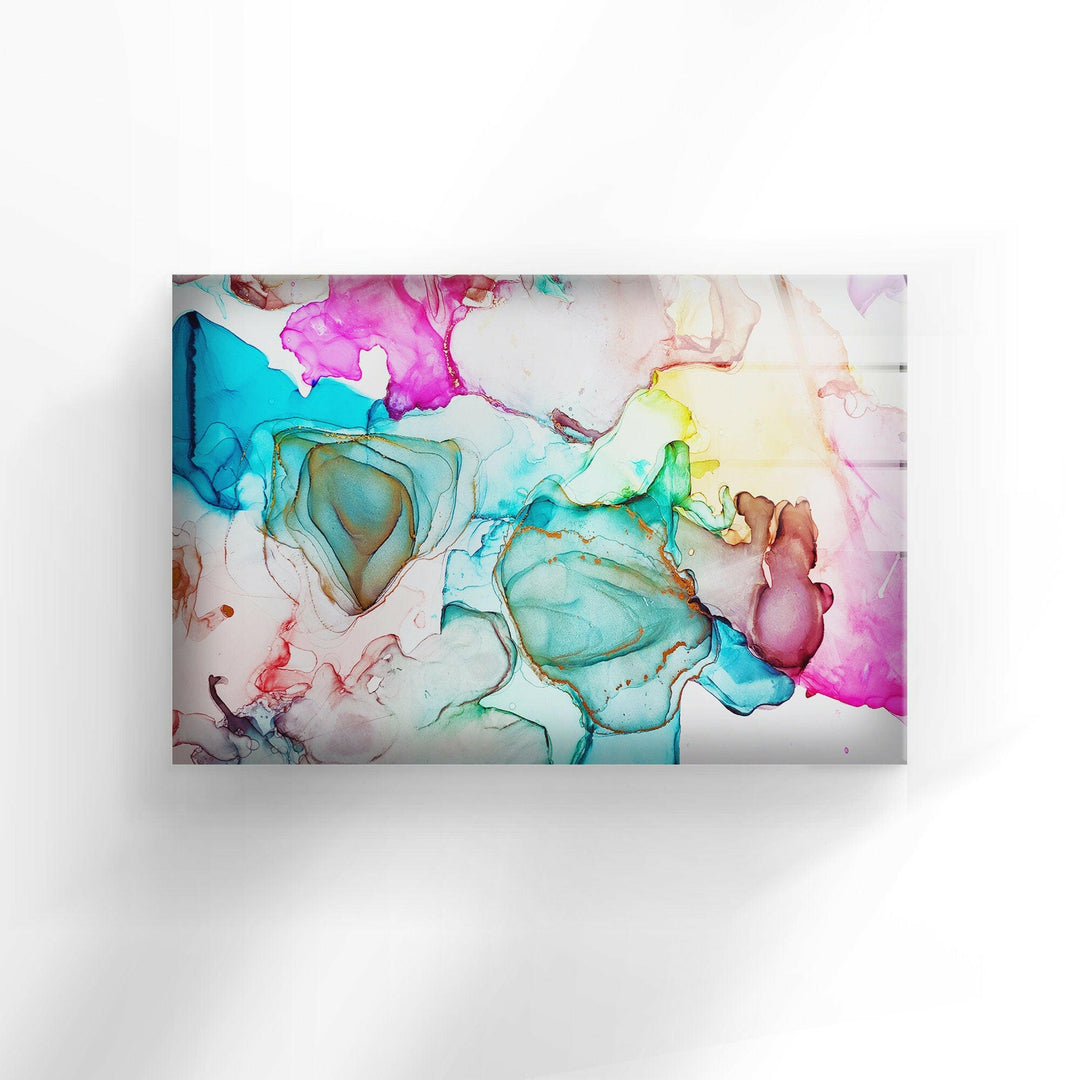 Alcohol Ink Blue Drops Glass Wall Art , glass art painting, glass art for the Wall