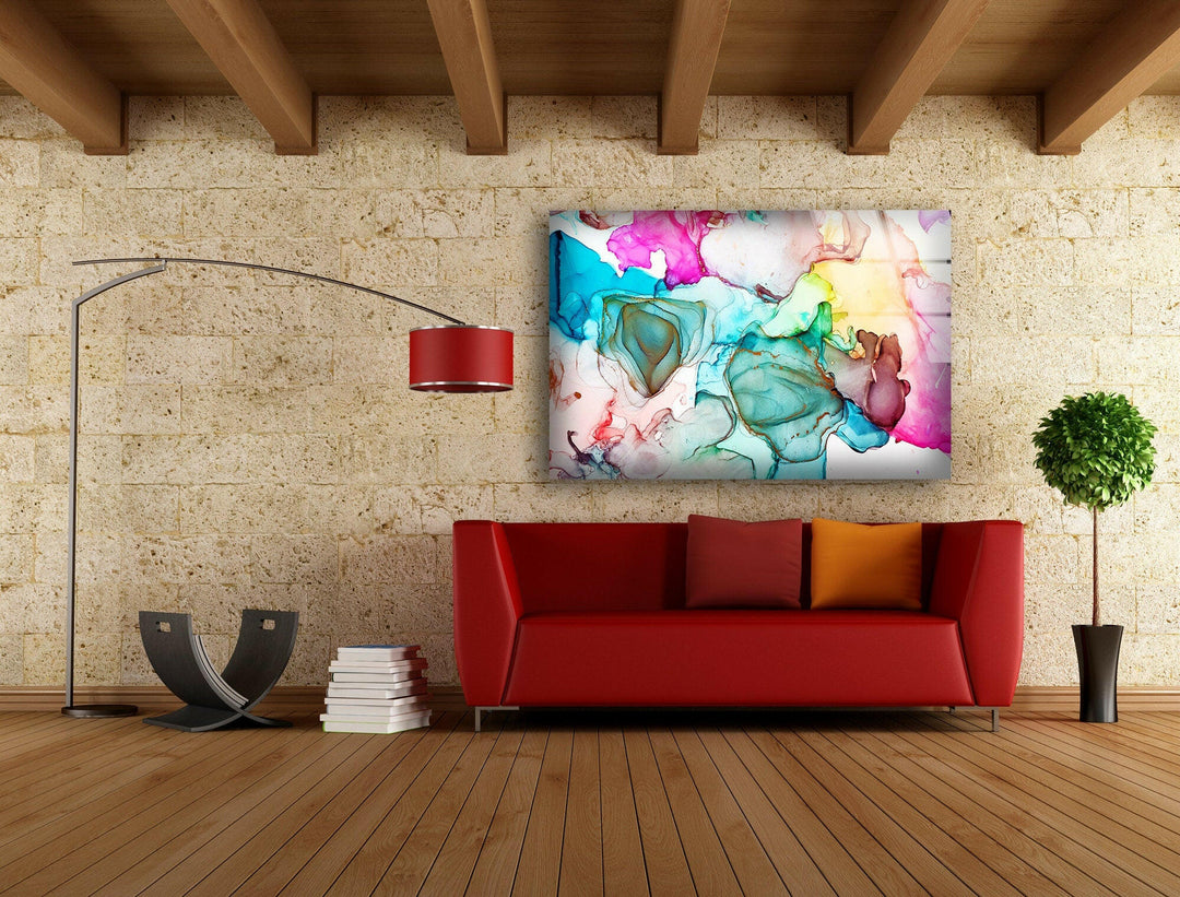 Alcohol Ink Blue Drops Glass Wall Art , glass image printing, glass prints from photos