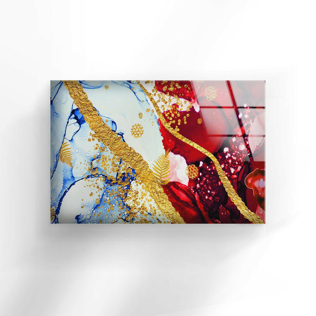 Red and Gold Alcohol ink Tempered Glass Wall Art