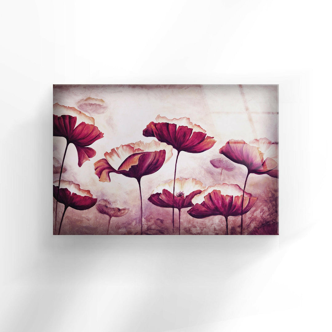 Abstract Pink Poppy Glass Wall Art, photo print on glass, prints on glass wall art