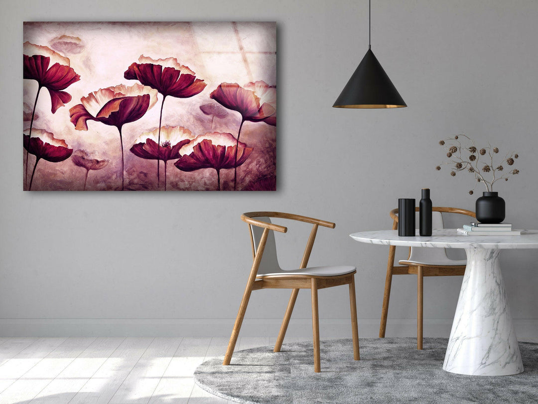 Abstract Pink Poppy Glass Wall Art, glass image printing, glass prints from photos