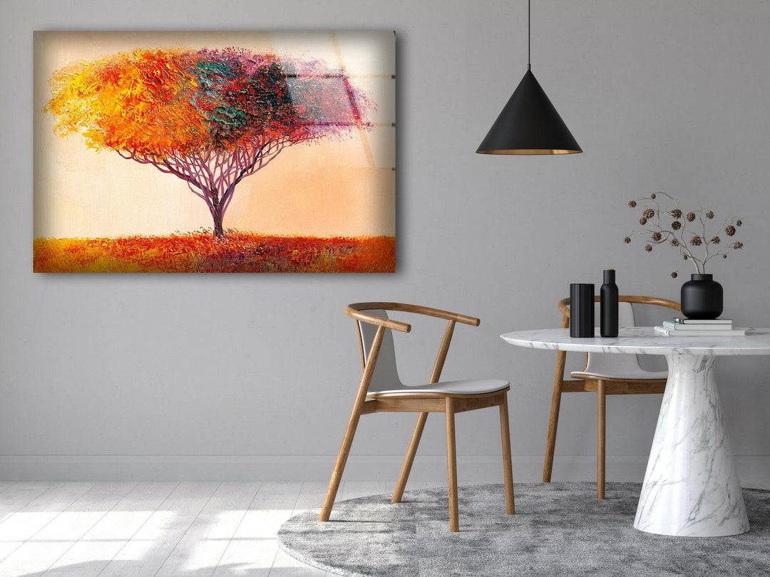 Oil Painting Tree Glass Wall Art print on glass, glass printed photos