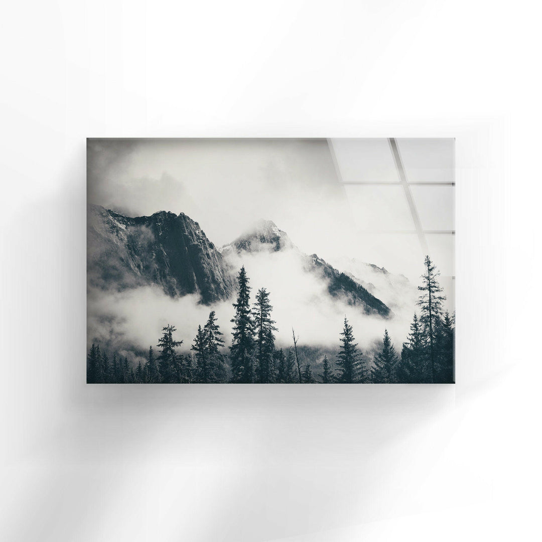 Foggy Mountains Banff Glass Wall Art stained glass wall art, stained glass wall decor