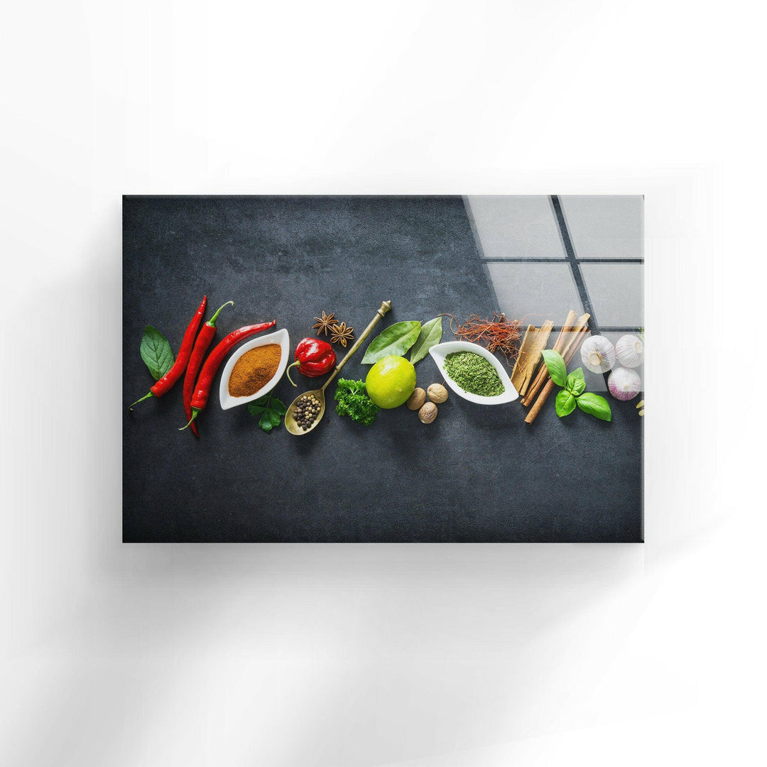 Spices Kitchen Glass Wall Art, large glass photo prints, glass wall photos