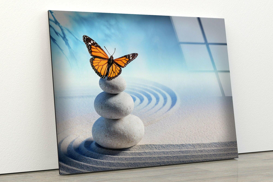 Zen Spa Stones Butterfly Glass Wall Pictures & Cool Art